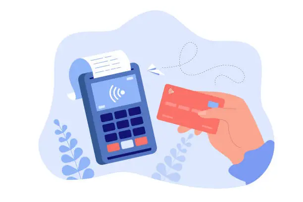 Vector illustration of Hand holding debit or credit card for payment