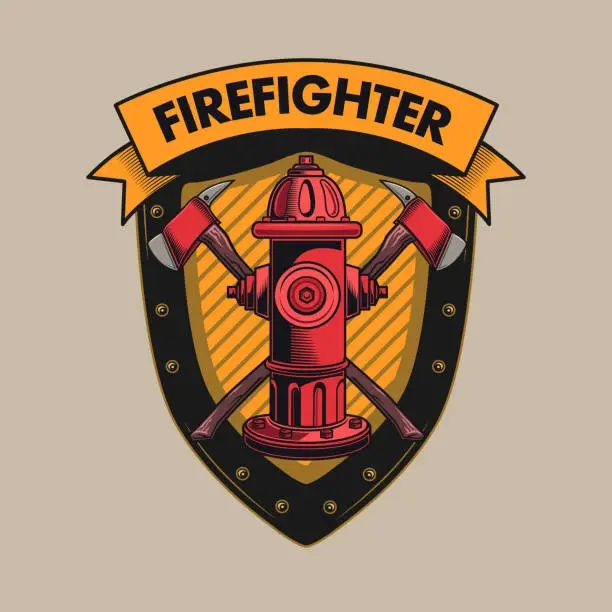Vector illustration of Retro shield for fire department vector illustration