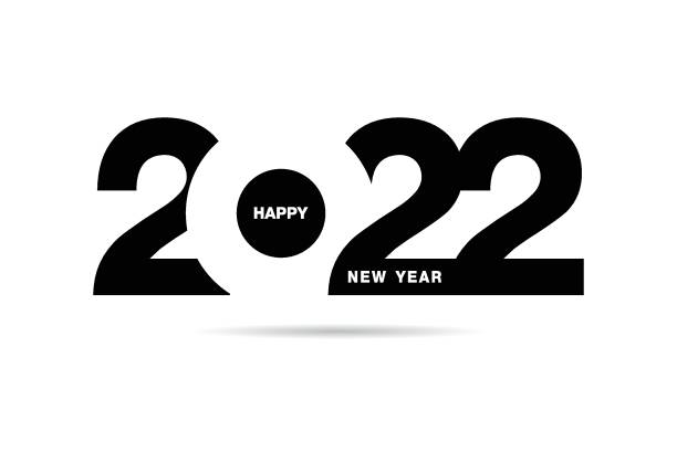 ilustrações, clipart, desenhos animados e ícones de feliz projeto de texto do ano novo 2022. para modelo de design de folheto, cartão, banner. ilustração vetorial. isolado em fundo branco. - new year