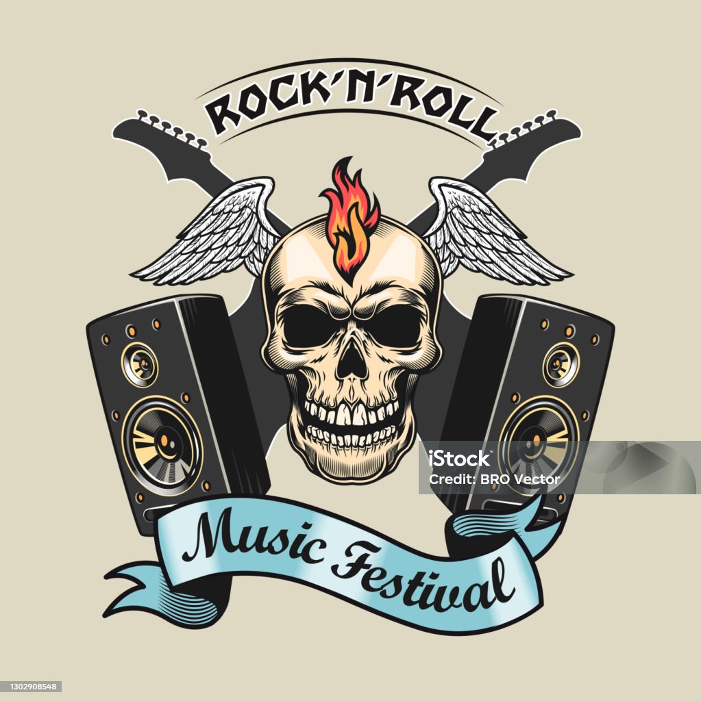 Badge Rocker Digital Creative Badge With Rocker Skull And Acoustic Systems Stock ...