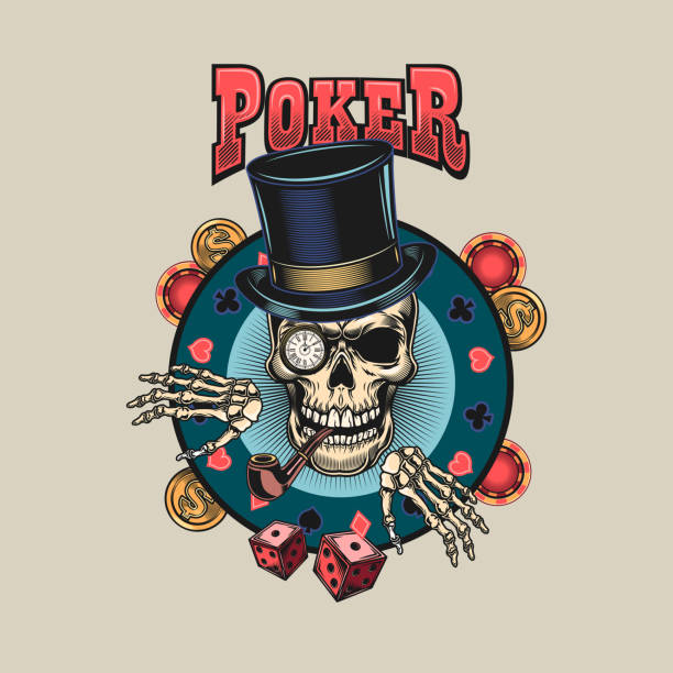 Poker player skull Poker player skull. Colorful isolated element with dead skeleton head in top hat vector illustration. Gambling or casino concept for symbols and emblems templates poker card tattoos stock illustrations