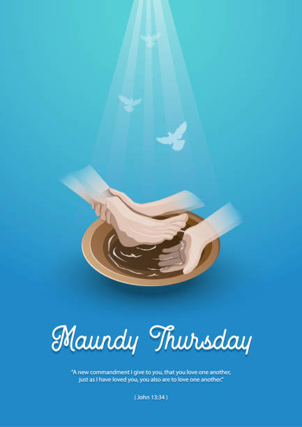 Maundy Thursday Vector Illustration Maundy Thursday, Good or Holy Thursday color vector illustration with washing of the feet religious text stock illustrations