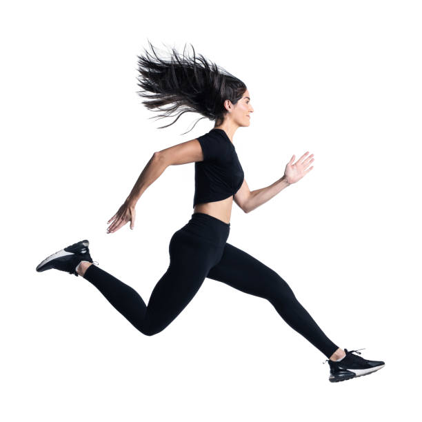 istock Woman on sprinting mode on white background 1302915428