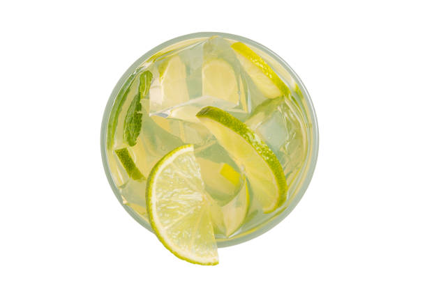 Mojito cocktail with lime and ice. View from above