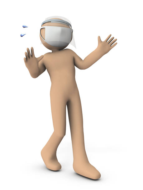 istock A character with a face guard. He is surprised and backtracks. White background. 3D rendering. 1302917299