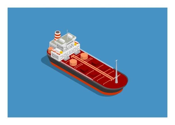 tankerschiff. einfache flache illustration in isometrischer ansicht - öltanker stock-grafiken, -clipart, -cartoons und -symbole