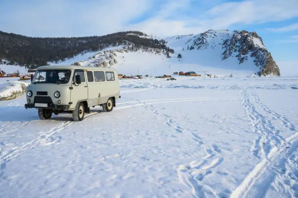 Photo of The Russian UAZ van parking nearly Uzury village in the Olkhonsky District of Irkutsk region of Russia.