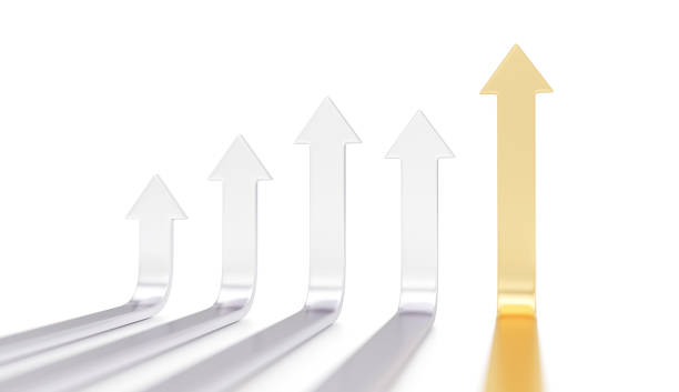 ビジネスグラフの矢印 - moving up gold silver growth ストックフォトと画像