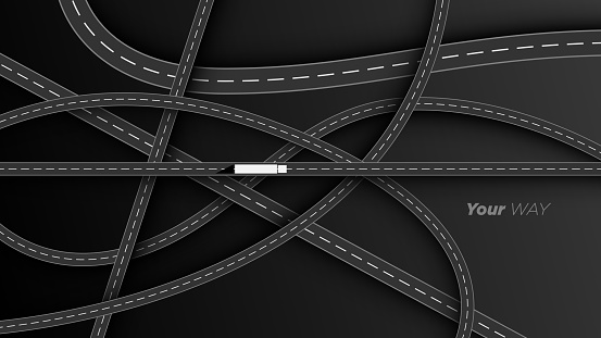 Top view of road and highway junction, intersections and overpasses in vector illustration.