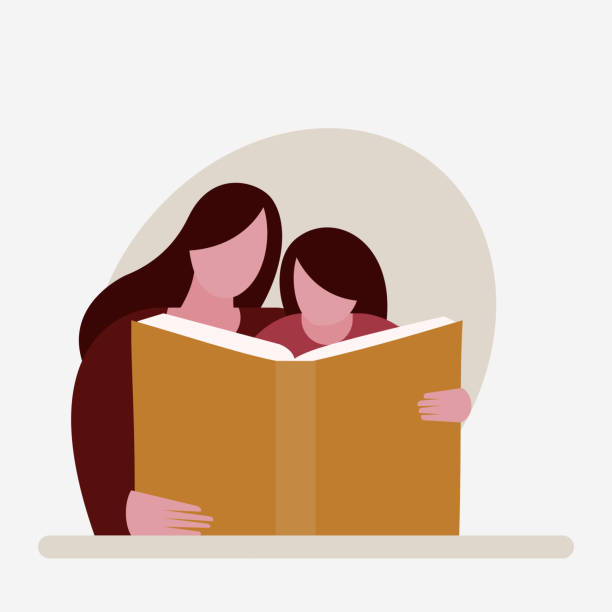 illustrazioni stock, clip art, cartoni animati e icone di tendenza di la madre aiuta sua figlia a leggere un libro - women leading guidance student