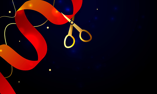 opening ceremony ribbons with scissors vector stock illustration