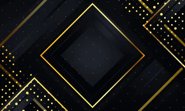 Vector illustration of abstract black shapes with golden glitter background