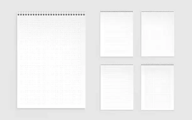 Vector illustration of Notebook sheets.pages with lines, dots and checks.