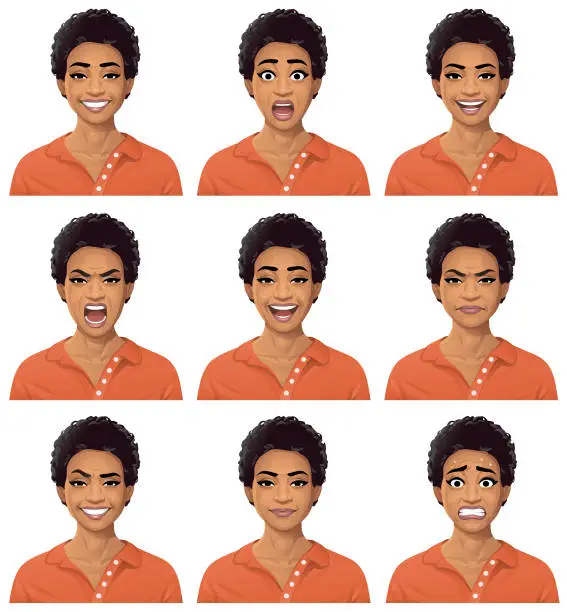 Vector illustration of Young African American Woman Portrait - Emotions