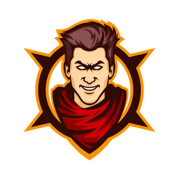 Vector illustration of Smiling Man with red Scarf Vector Mascot