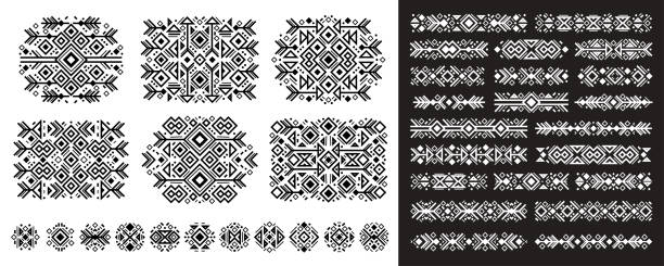 illustrations, cliparts, dessins animés et icônes de éléments navajo s’œdant en boho sur blanc et bla - illustration and painting radial symmetry symmetry geometric shape