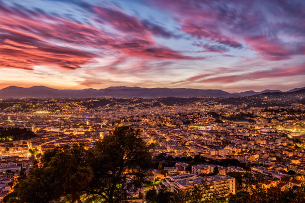 istock Beautiful sunset over the city 1302932976