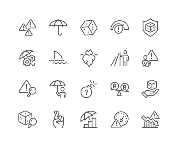 Line Risk Management Icons Simple Set of Risk Management Related Vector Line Icons. 
Contains such concept Icons as Threat Analysis, Warnings, Risk Assessment and more. Editable Stroke. 48x48 Pixel Perfect. risk stock illustrations