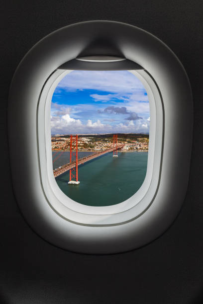 istock Lisbon Portugal in airplane window 1302934562