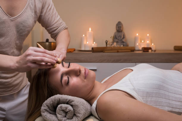 istock Lymphatic Drainage Face Massage. spa treatment concept 1302935240