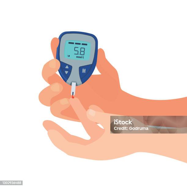 Ilustración de La Persona Hace La Prueba De Glucosa Medición Del Azúcar En El Concepto Sanguíneo Vector y más Vectores Libres de Derechos de Diabetes