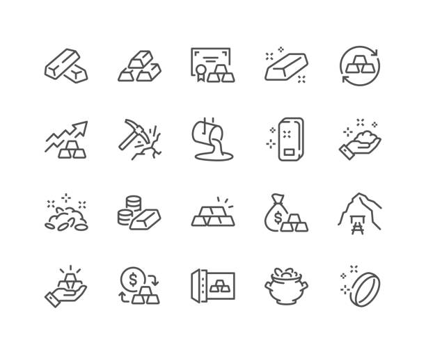 Line Gold Icons Simple Set of Gold Related Vector Line Icons. 
Contains such Icons as Price Change, Mine, Stack of Gold Bars and more. Editable Stroke. 48x48 Pixel Perfect. gold metal symbols stock illustrations