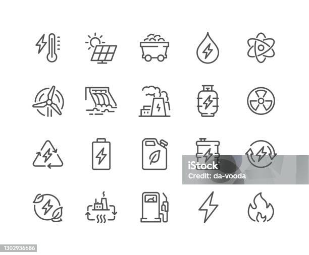 Icone Dei Tipi Di Energia Di Linea - Immagini vettoriali stock e altre immagini di Icona - Icona, Industria energetica, Stato gassoso