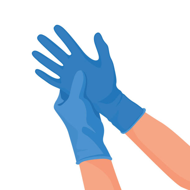 Hospital doctor wearing medical latex gloves on hands. Vector vector art illustration