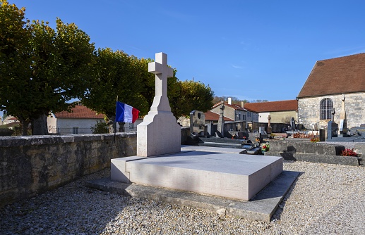 Colombey-les-Deux-Églises, France, October 21, 2020: The grave of the former French president Charles de Gaulle in this village in the Haute-Marne department.
