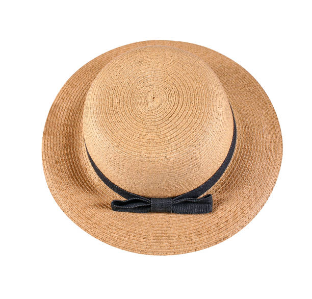 istock Bowler straw hat with black ribbon isolated on white 1302938049