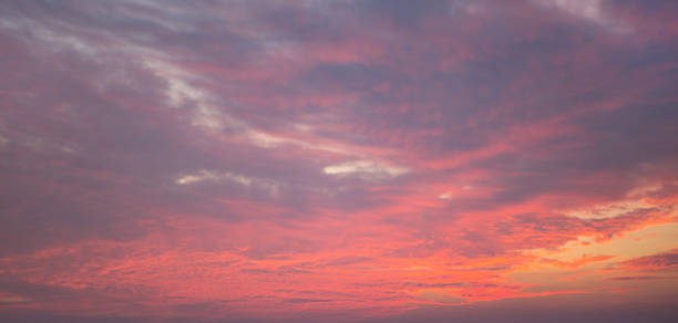 istock Purple-pink sunset in the sky, clouds. Summer time. Background, copyspace 1302941874