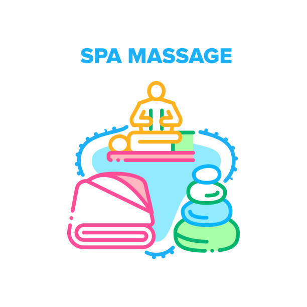 スパマッサージベクターコンセプトカラーイラスト - massage therapist stone spa treatment working点のイラスト素材／クリップアート素材／マンガ素材／アイコン素材