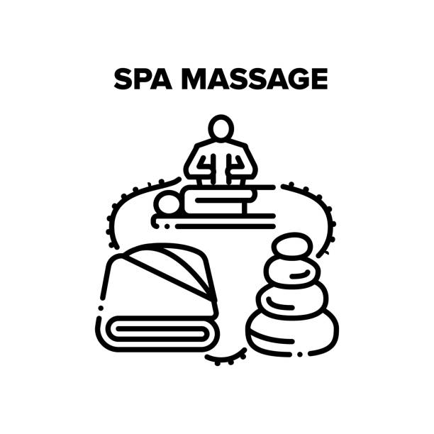 スパマッサージ ベクター ブラックイラスト - massage therapist stone spa treatment working点のイラスト素材／クリップアート素材／マンガ素材／アイコン素材