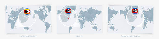 istock Three versions of the World Map with the enlarged map of Swaziland with flag. 1302950646