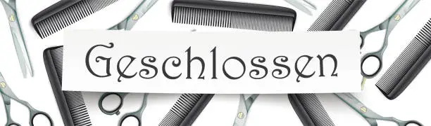 Vector illustration of Scissors Combs Paper Banner Geschlossen White Header