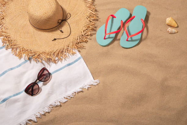 istock Women beach accessories with copy space 1302956444