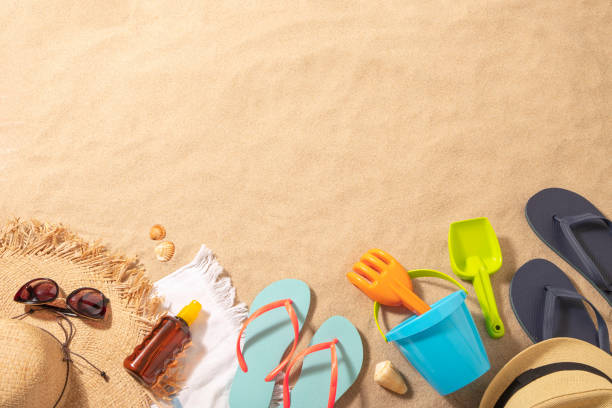 istock Family beach accessories with copy space 1302956450