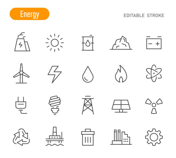 에너지 아이콘 - 라인 시리즈 - 편집 가능한 스트로크 - household equipment light bulb compact fluorescent lightbulb lighting equipment stock illustrations