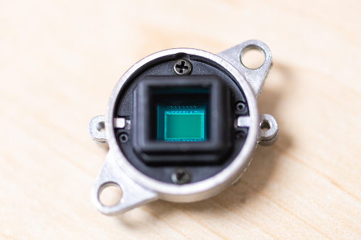 a small size sensor from inside a camera. this is the image sensor capturing the images.
