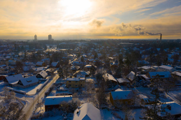 Villa area, early blue winter morning