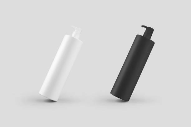 istock Matt plastic bottle template with dispenser for cream, soap, shampoo, white, black jar for design presentation. 1302958630
