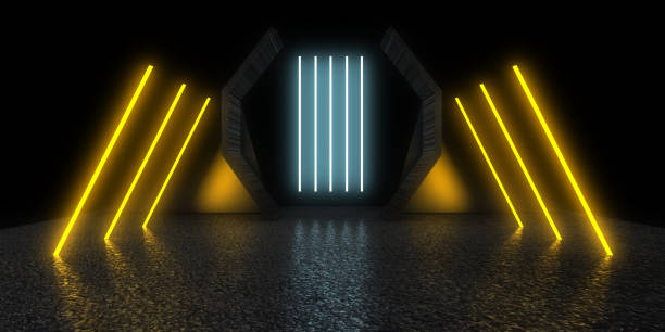 istock 3D abstract background with neon lights. neon tunnel .space construction . 3d illustration 1302962210