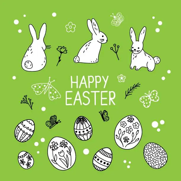 Vector illustration of Collection of cute hand drawn stickers for Easter