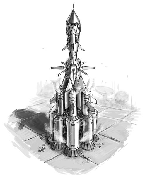istock Sci-fi Spaceship or Spacecraft on Star Port, Concept Art Design Drawing or Illustration 1302965736