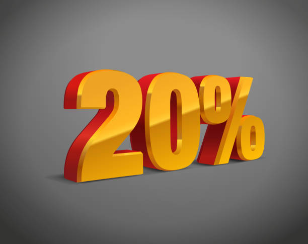 istock 20 percent off, sale background, golden-yellow metal object 3D. Eps10 Vector. 1302966850