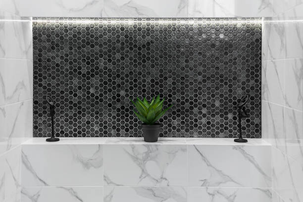 Bathroom with a plant on a shelf