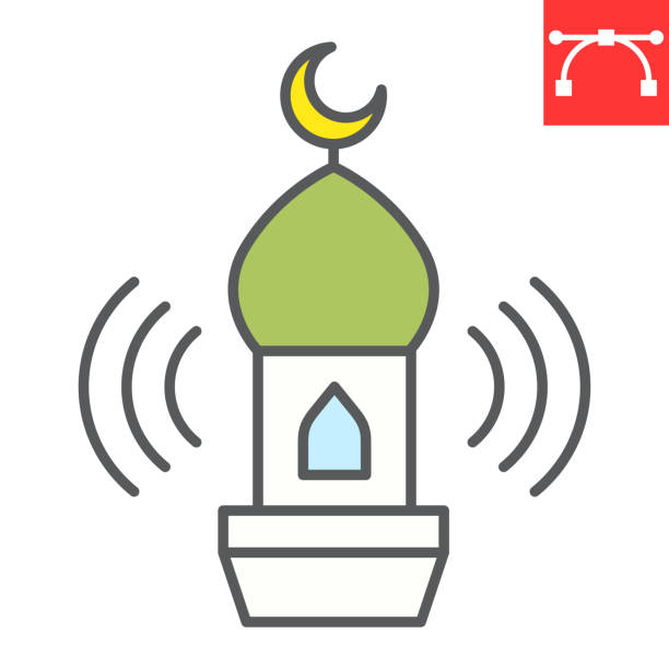 ilustrações de stock, clip art, desenhos animados e ícones de adhan call color line icon, happy ramadan and religion, mosque vector icon, vector graphics, editable stroke filled outline sign, eps 10. - adhan