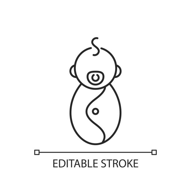 Male newborn linear icon Male newborn linear icon. Baby phase. Infancy development. Age period from birth to 2 months. Thin line customizable illustration. Contour symbol. Vector isolated outline drawing. Editable stroke babies stock illustrations