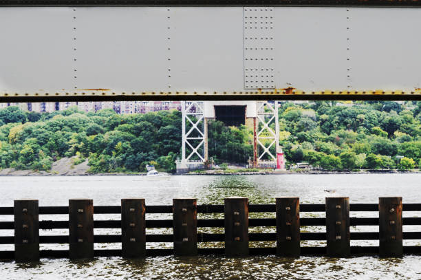 Hudson River water under George Washington Bridge stock photo