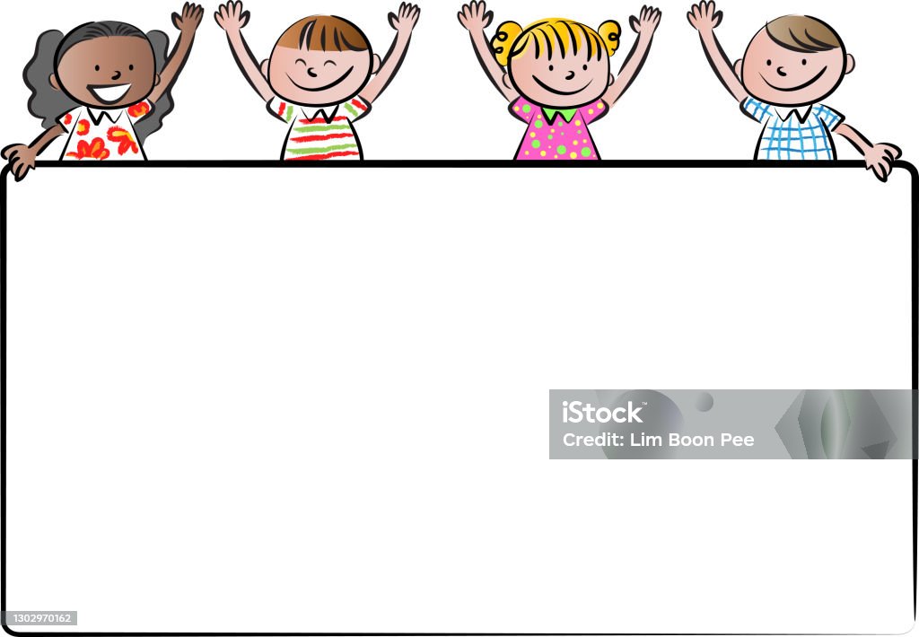 Vector Cartoon School Kids Hold A Greeting Card Border Frame Background  Stock Illustration - Download Image Now - iStock